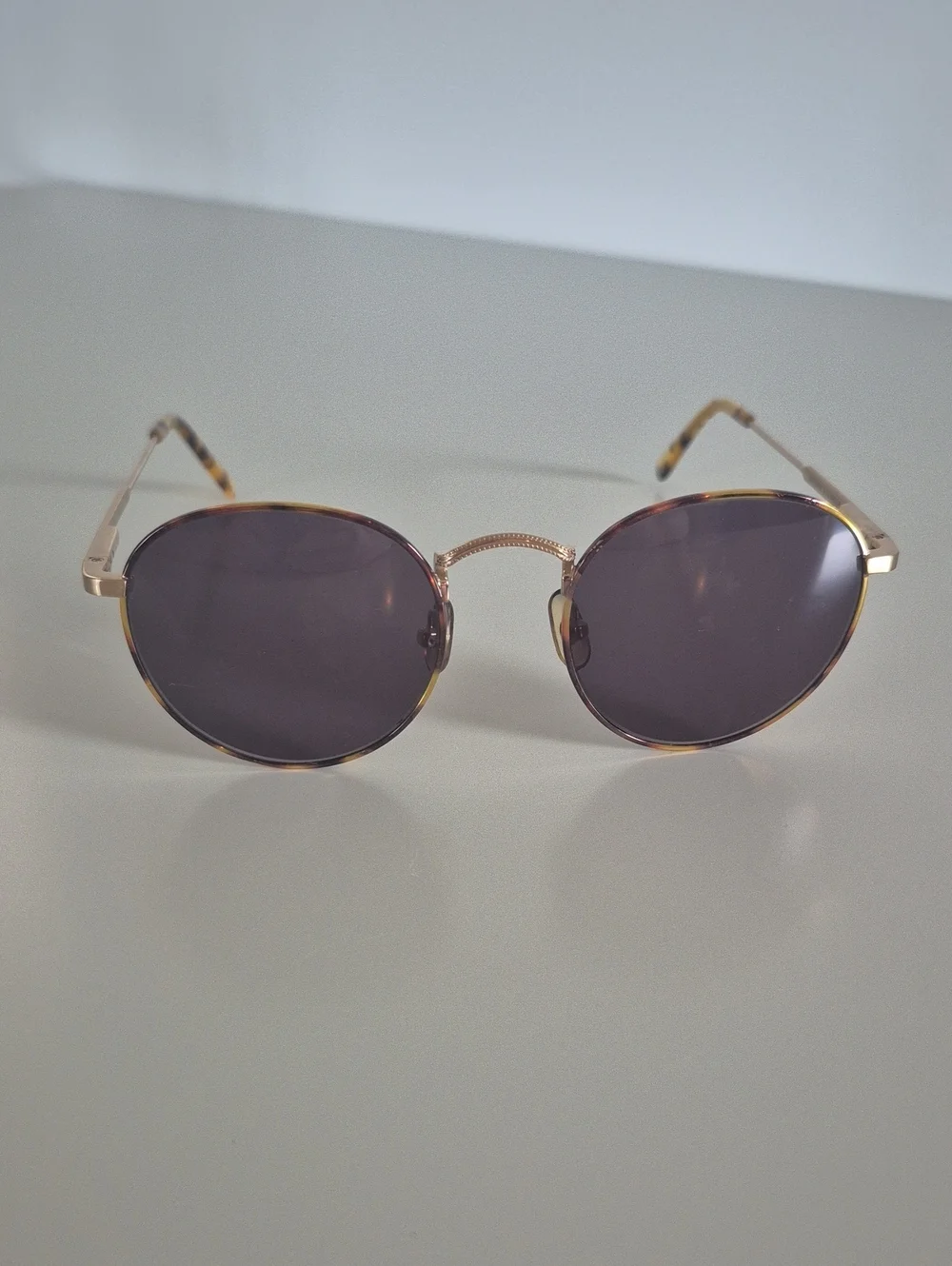New Crap Eyewear - Round Light Tortoiseshell Frame Sunglasses with Gold Accents